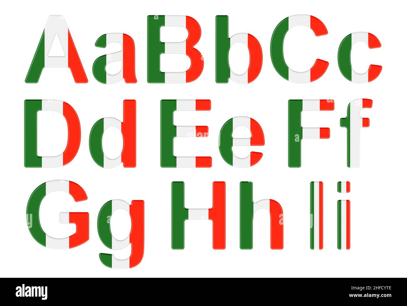 Letters with Irish flag. A, B, C, D, E, F, G, H, I uppercase and ...