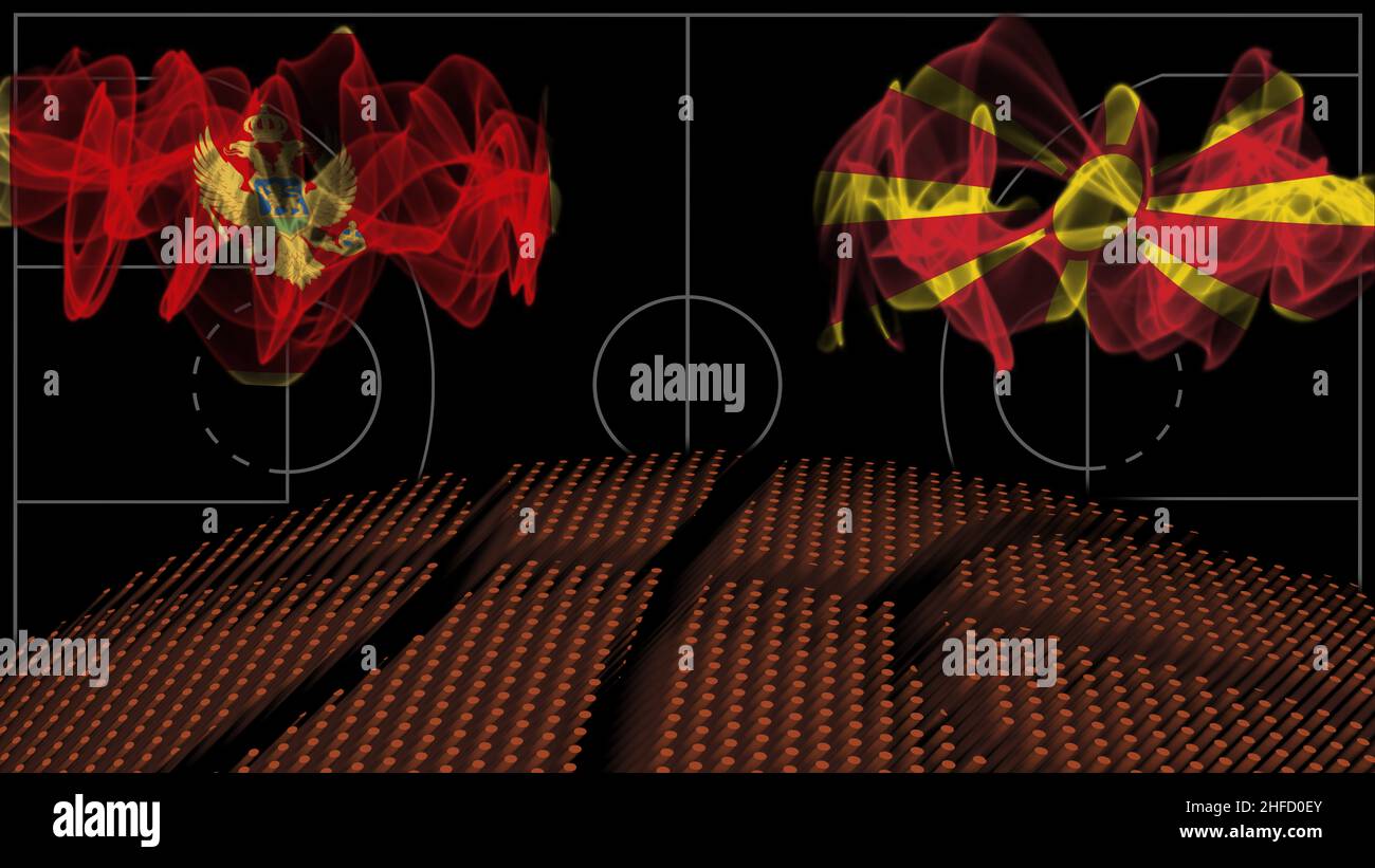 Montenegro vs North Macedonia Basketball, smoke flag, Sport game Stock
