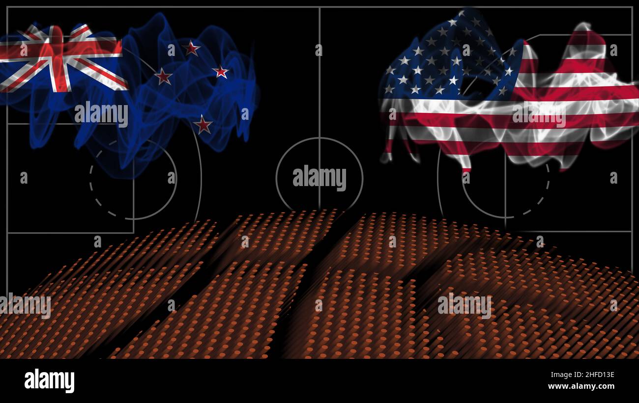 New Zealand vs USA Basketball, smoke flag, Sport game Stock Photo Alamy