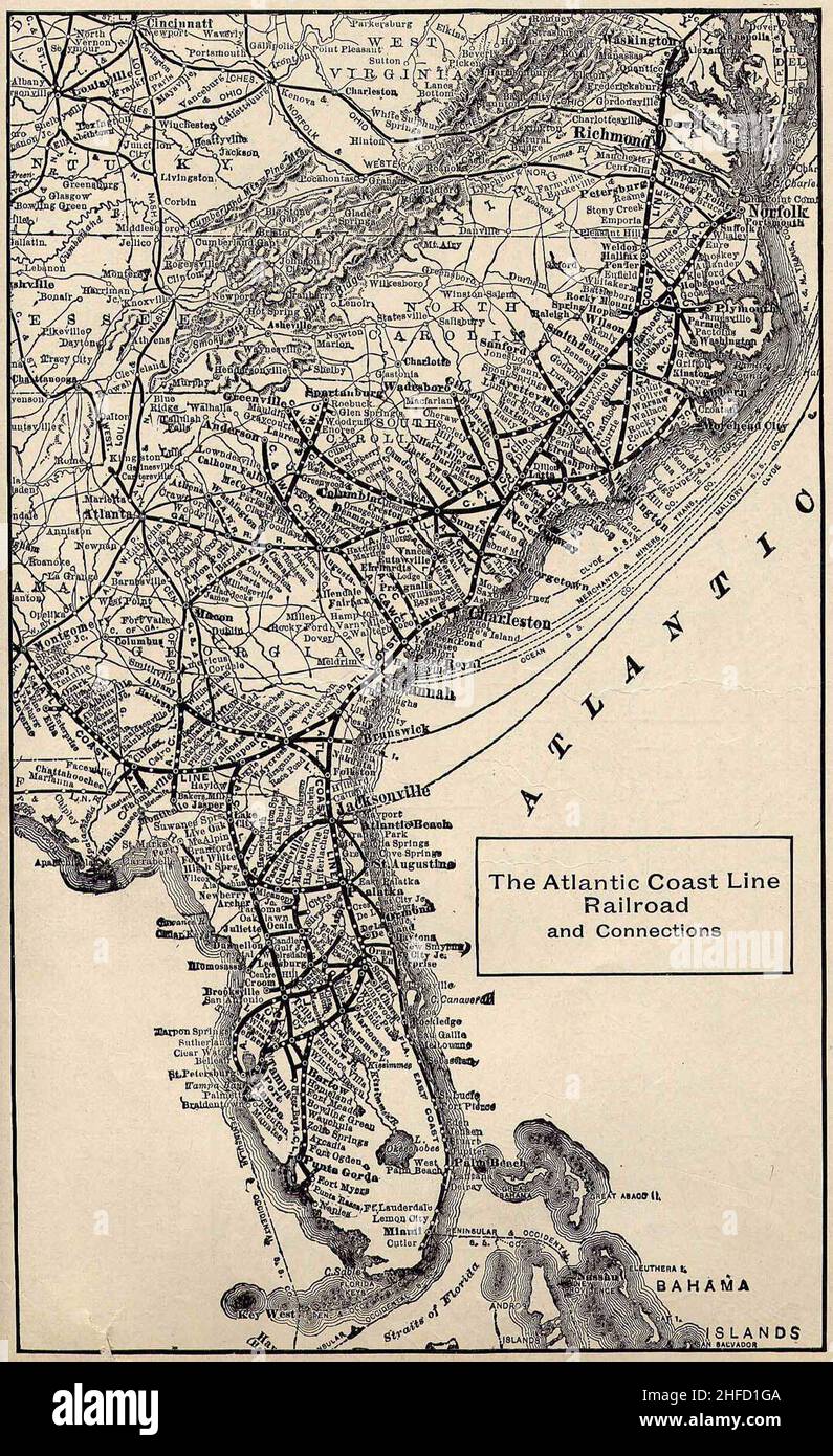 Seaboard Coast Line Map 1914 Atlantic Coast Line Railroad Map Stock Photo - Alamy