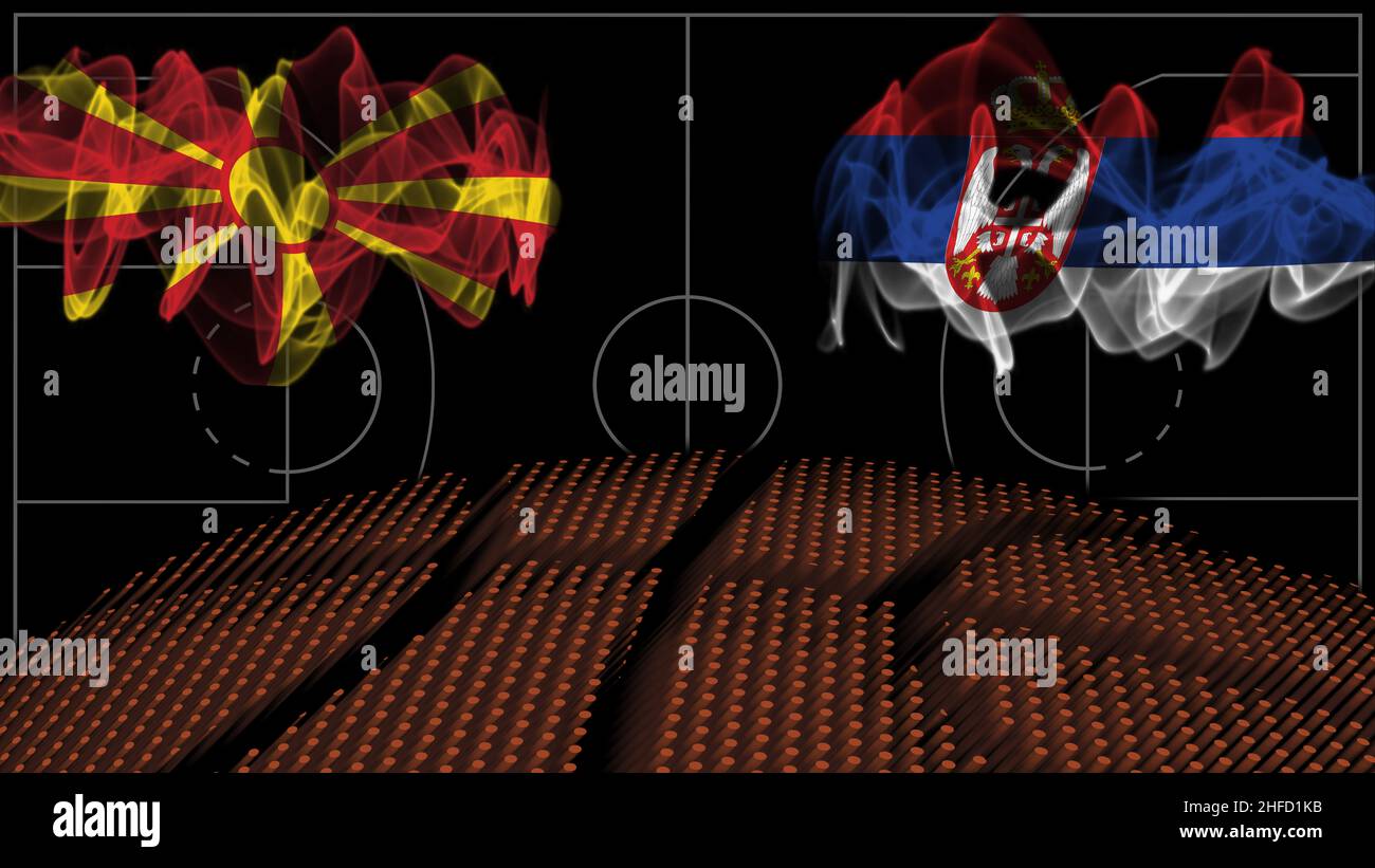 North Macedonia vs Serbia Basketball, smoke flag, Sport game Stock