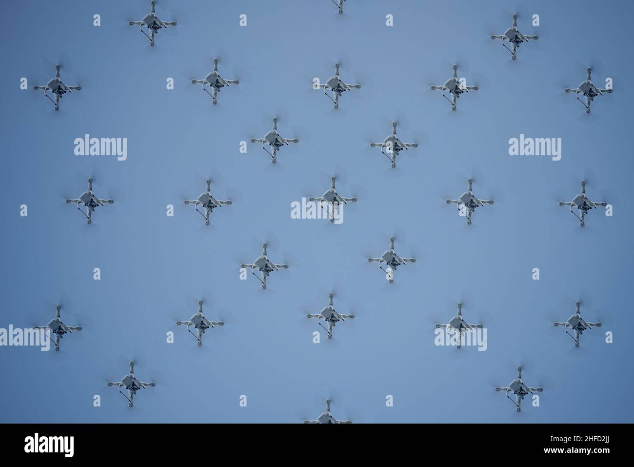 synchronized drones in formation in the air Stock Photo