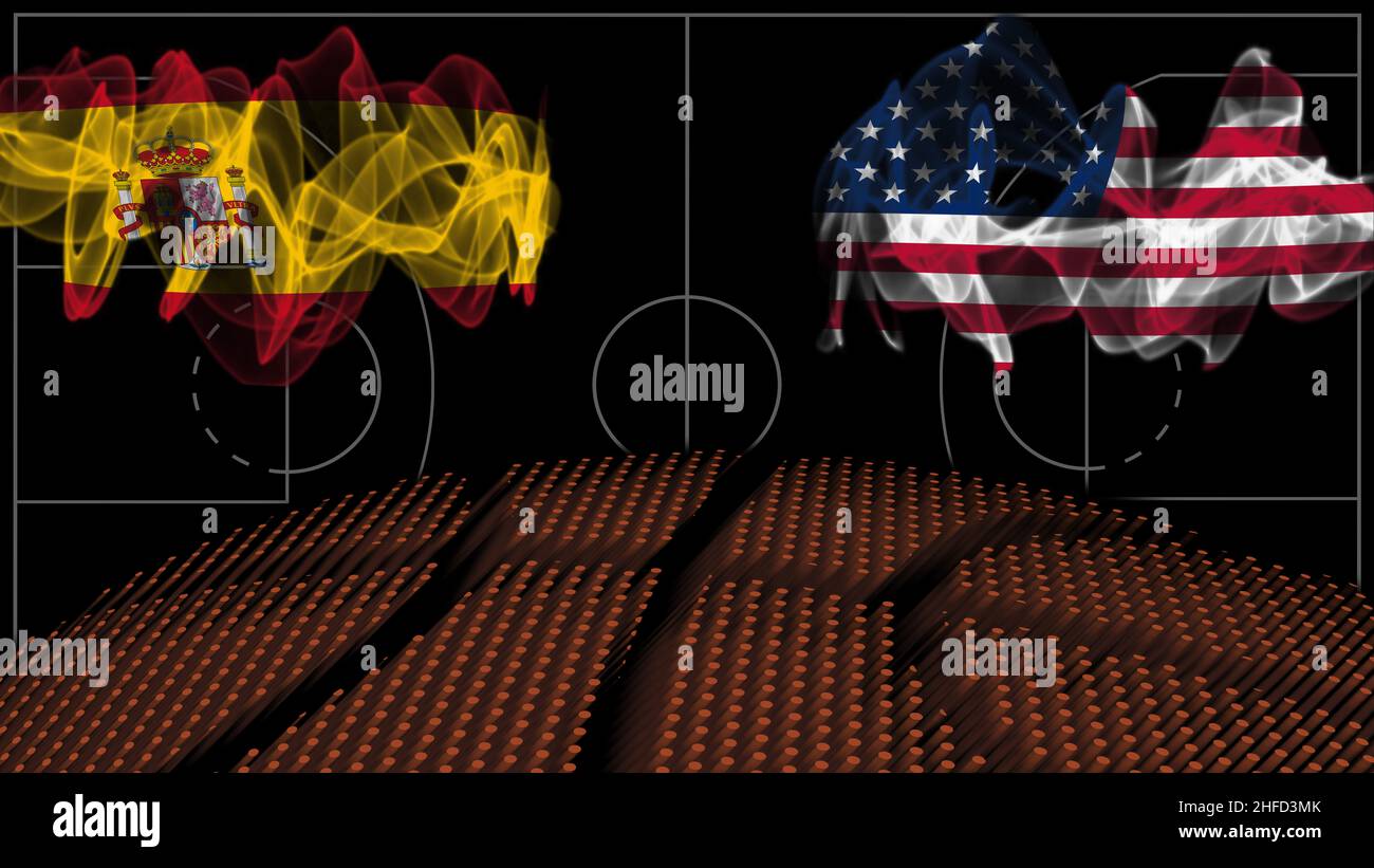 Spain vs USA Basketball, smoke flag, Sport game Stock Photo Alamy