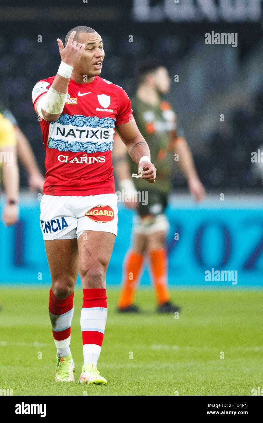 Swansea, UK. 15 January, 2022. Racing 92 centre Gael Fickou reacts
