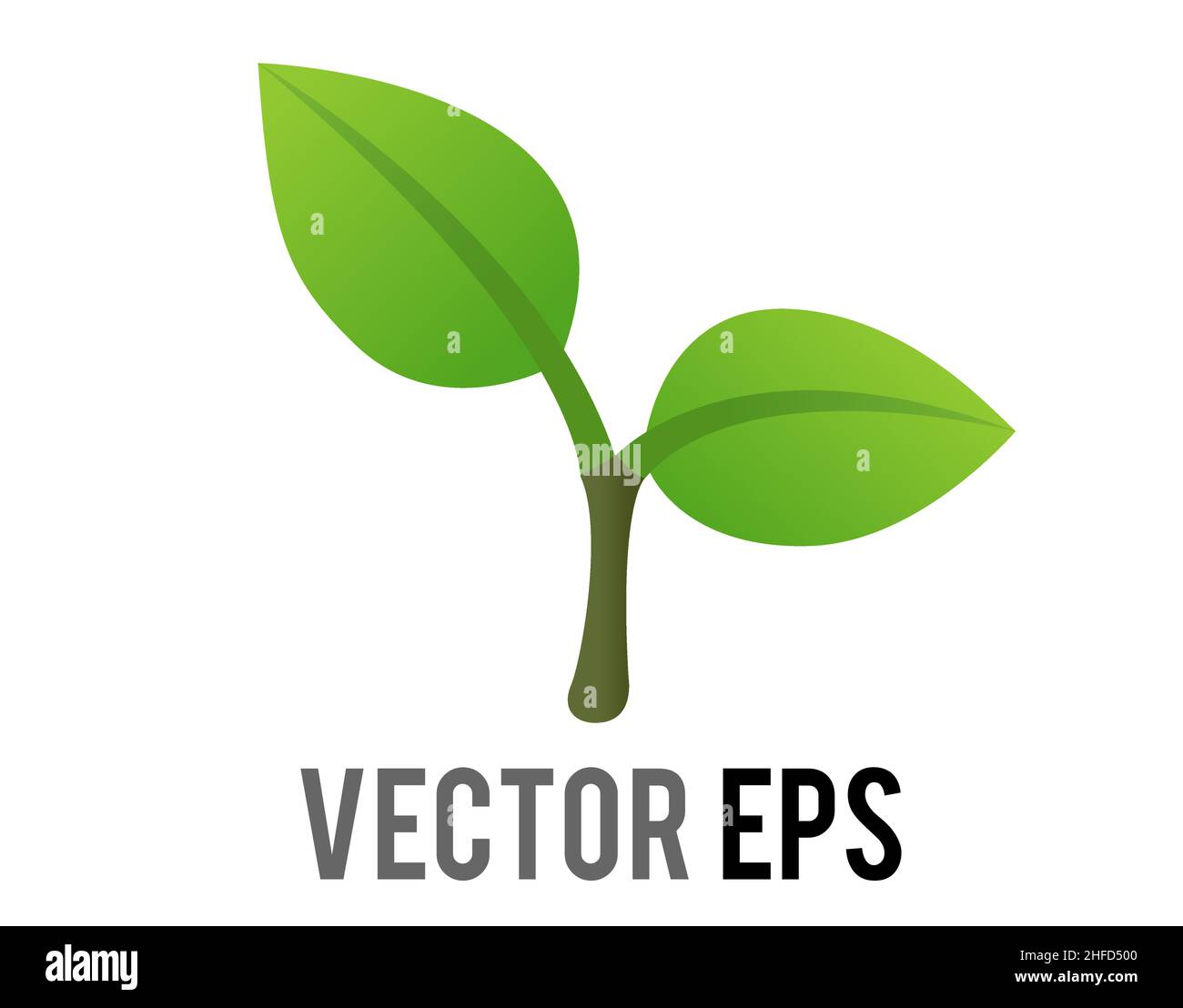 Vector tiny gradient green seedling, young plant icon with short stem two leaves Stock Vector