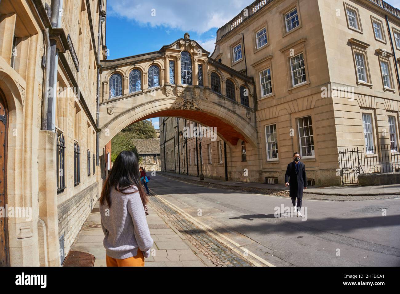 OXFORD, UK - April 13, 2021. Hertford Bridge, or Bridge of Sighs, a skyway between two buildings of Hertford College of Oxford University, Oxford, Eng Stock Photo