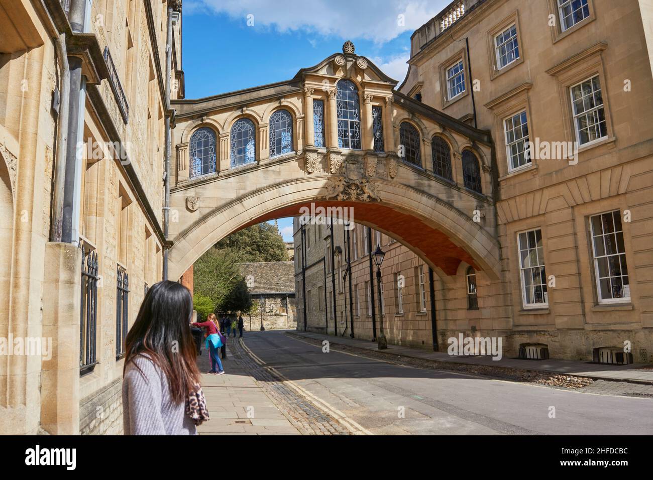 OXFORD, UK - April 13, 2021. Hertford Bridge, or Bridge of Sighs, a skyway between two buildings of Hertford College of Oxford University, Oxford, Eng Stock Photo