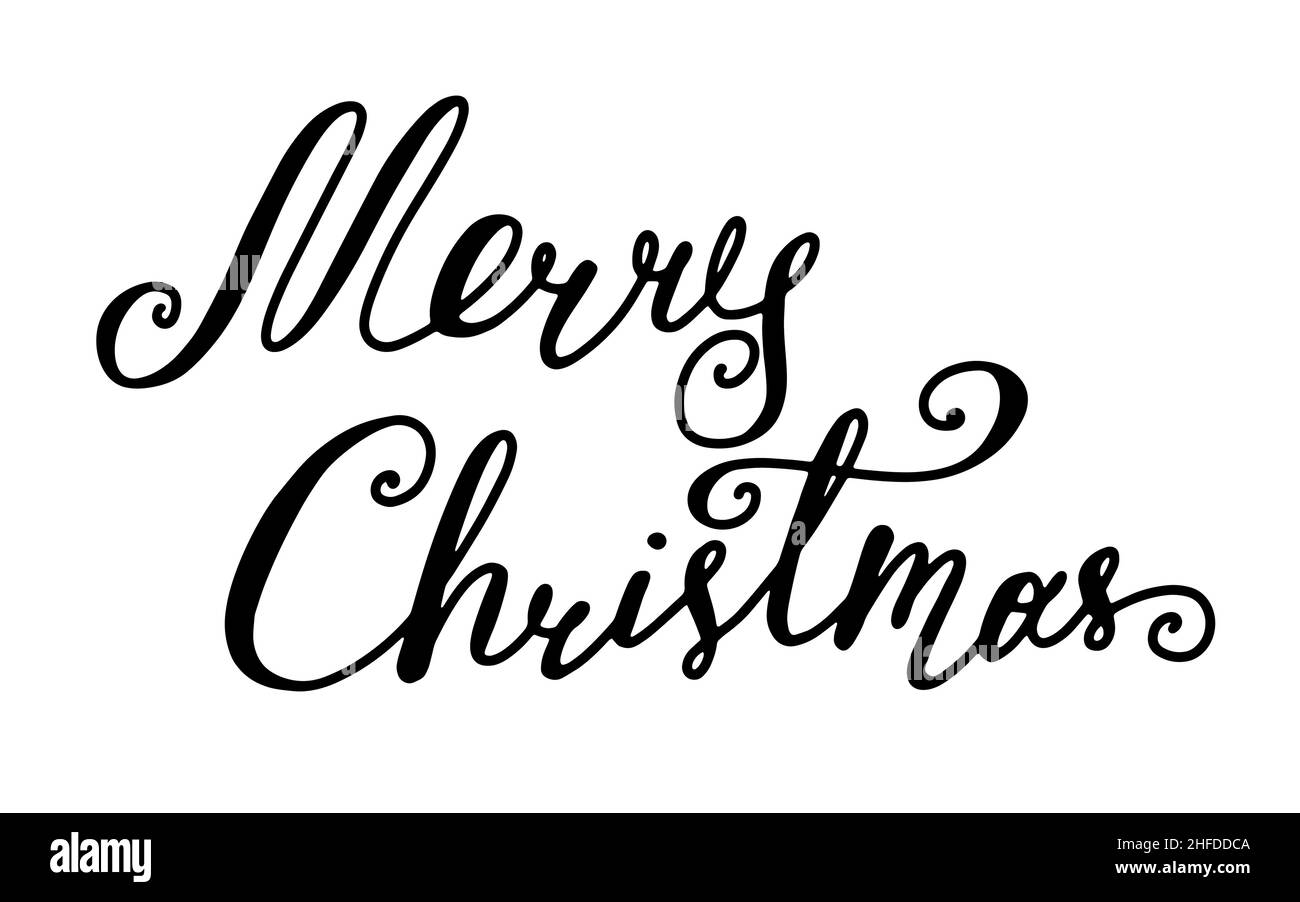 Vector black Merry Christmas lettering on white background. Hand drawn ...