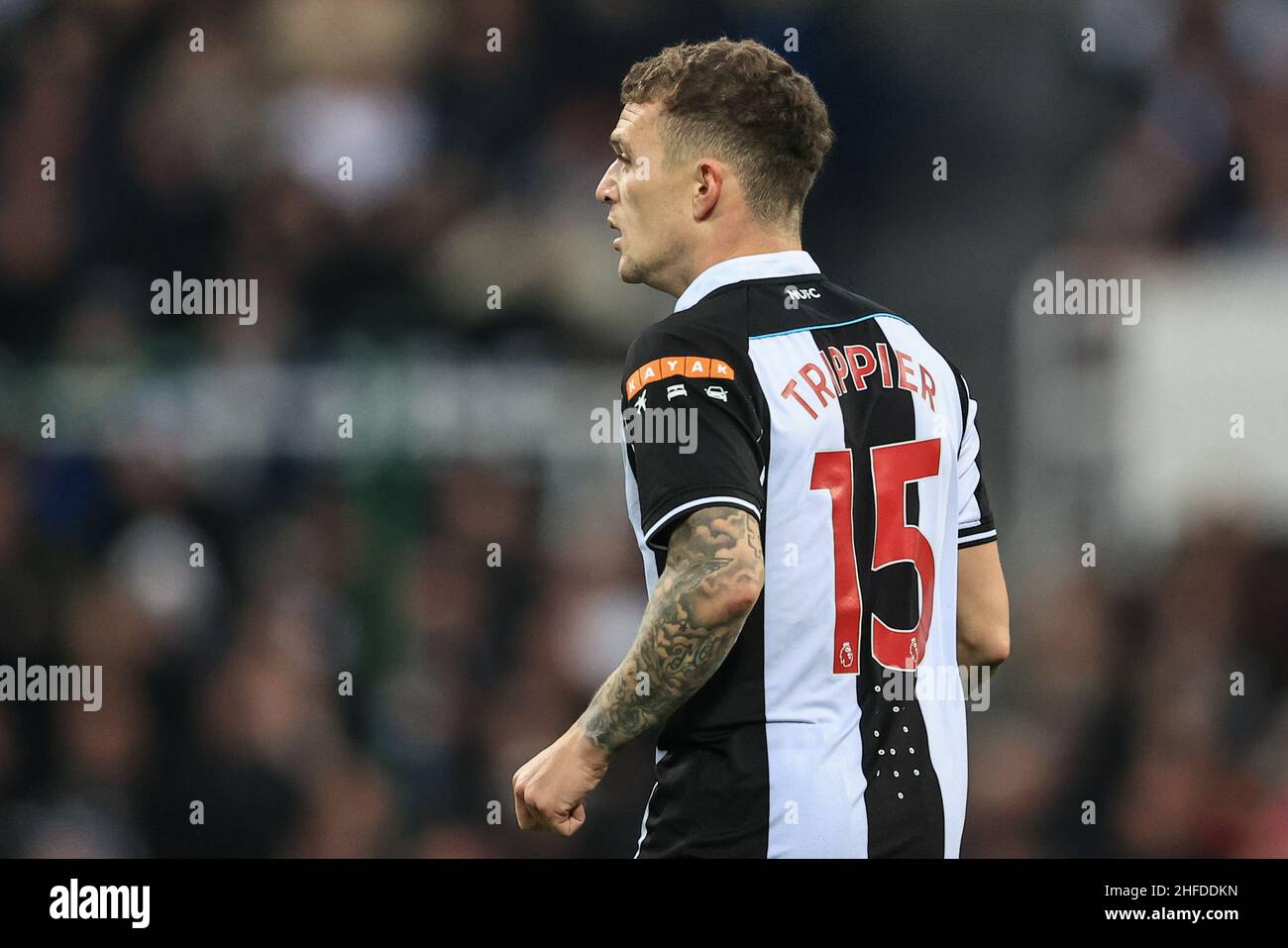 The back of Kieran Trippier #15 of Newcastle United's shirt Stock