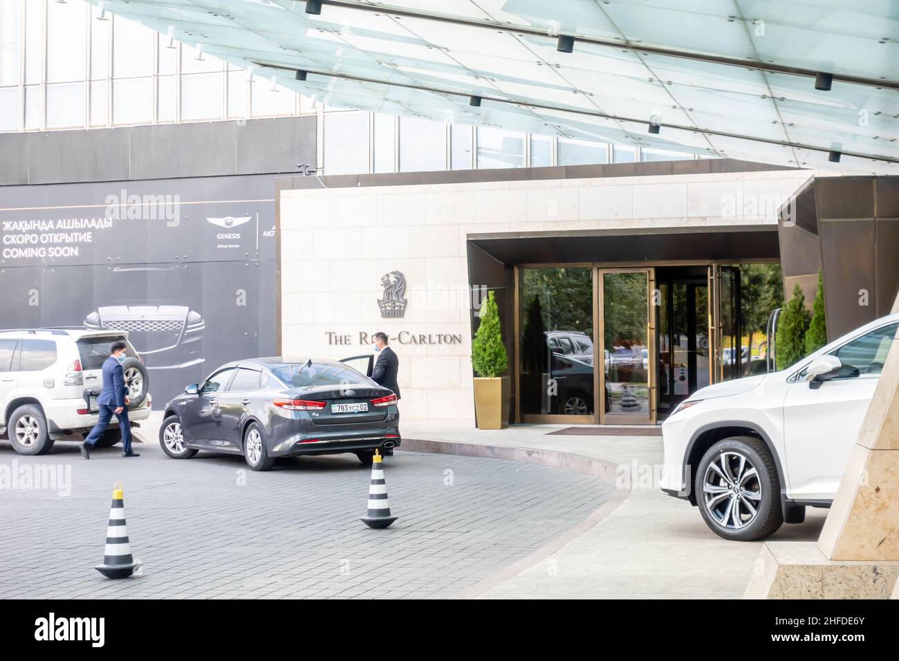 The RitzCarlton Hotel driveway, entryway, entrance, Almaty, Kazakhstan