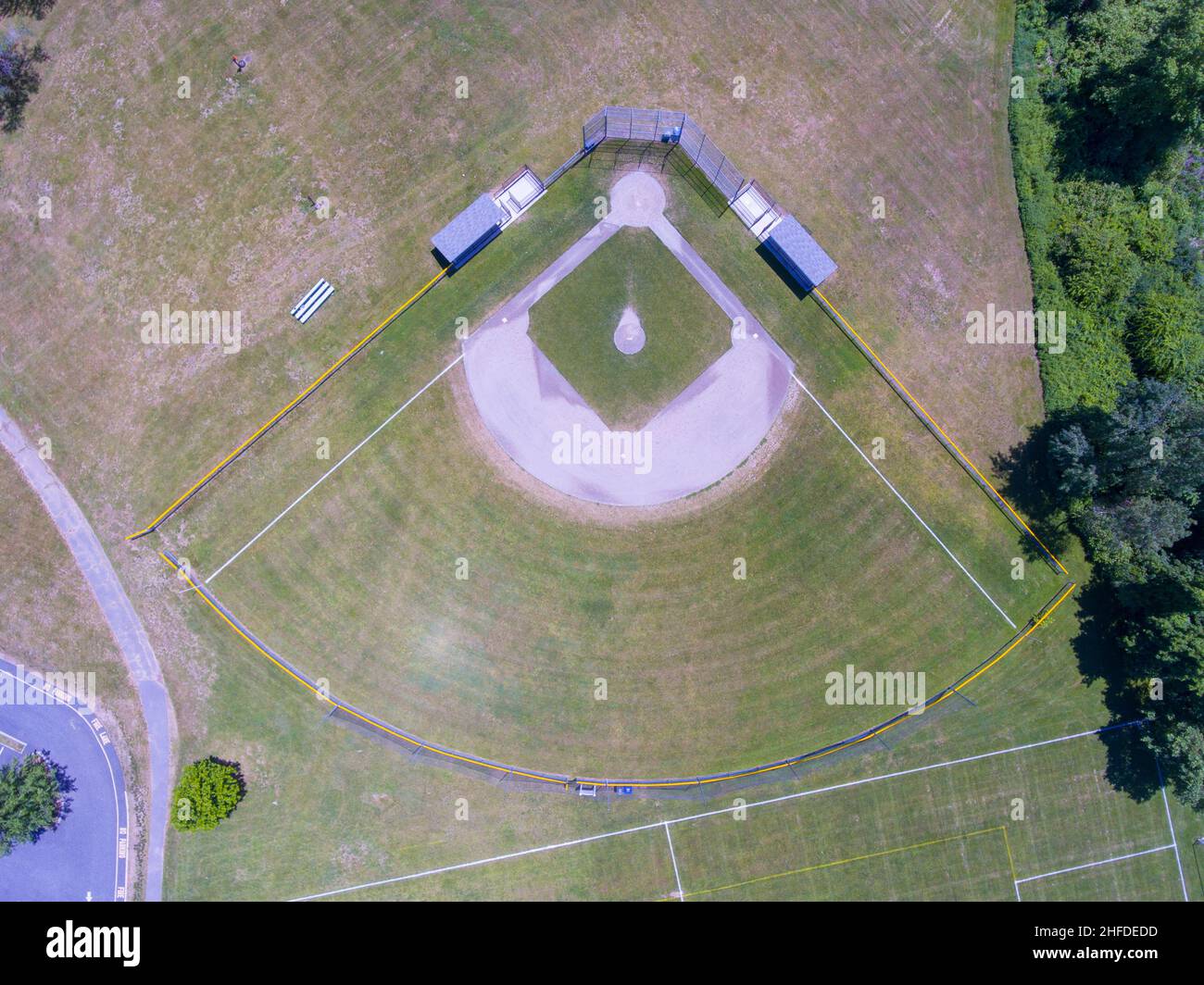Wayland baseball field aerial view at 41 Cochituate Road next to town
