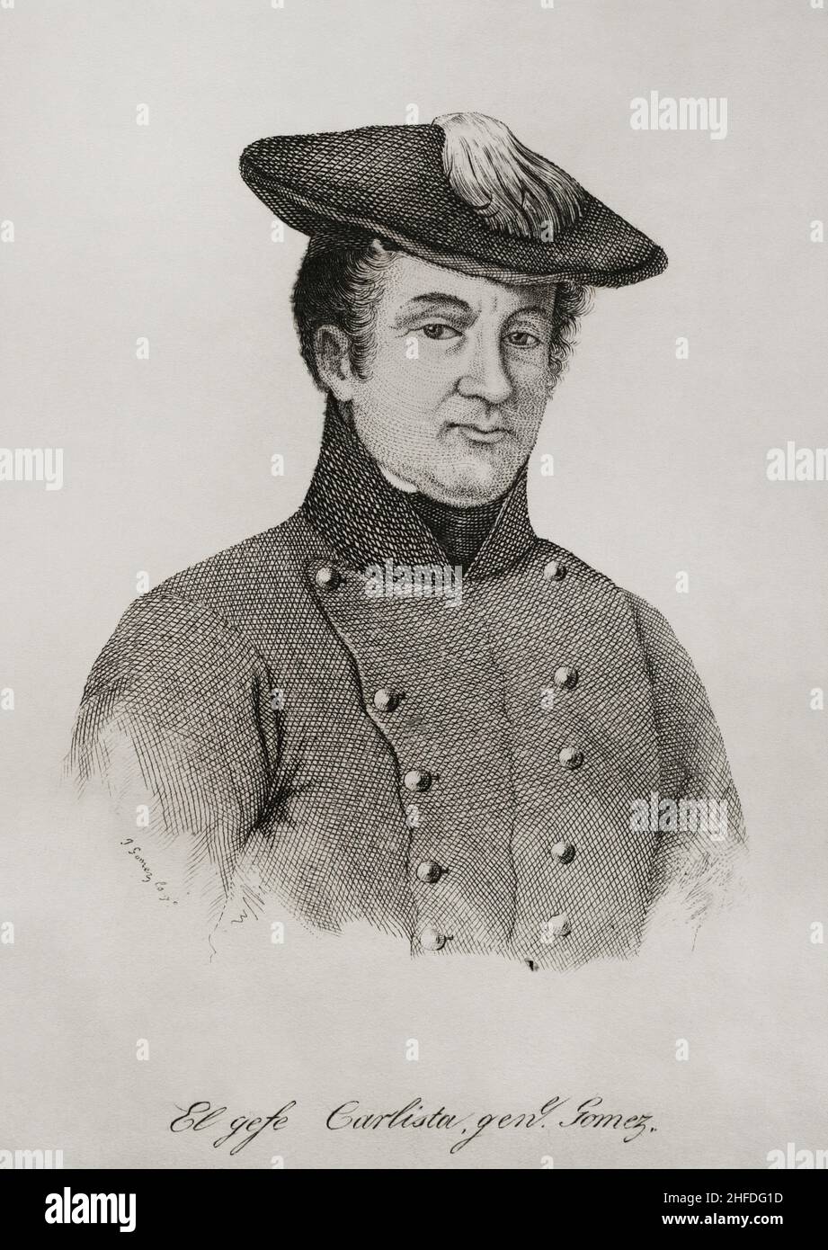 Miguel Sancho Gómez y Damas (1785-1864). Spanish military. He fought on the Carlist side in the first and second Carlist War. Portrait. Engraving. Panorama Español, Crónica Contemporánea. Volume III. Madrid, 1845. Stock Photo
