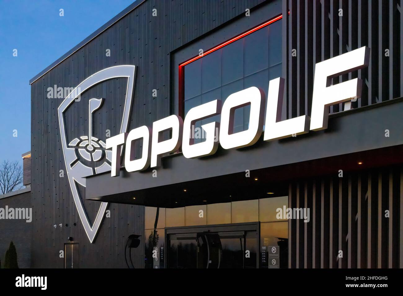 Topgolf modern driving range and entertainment venue in Buford, Georgia, just northeast of Atlanta. (USA) Stock Photo