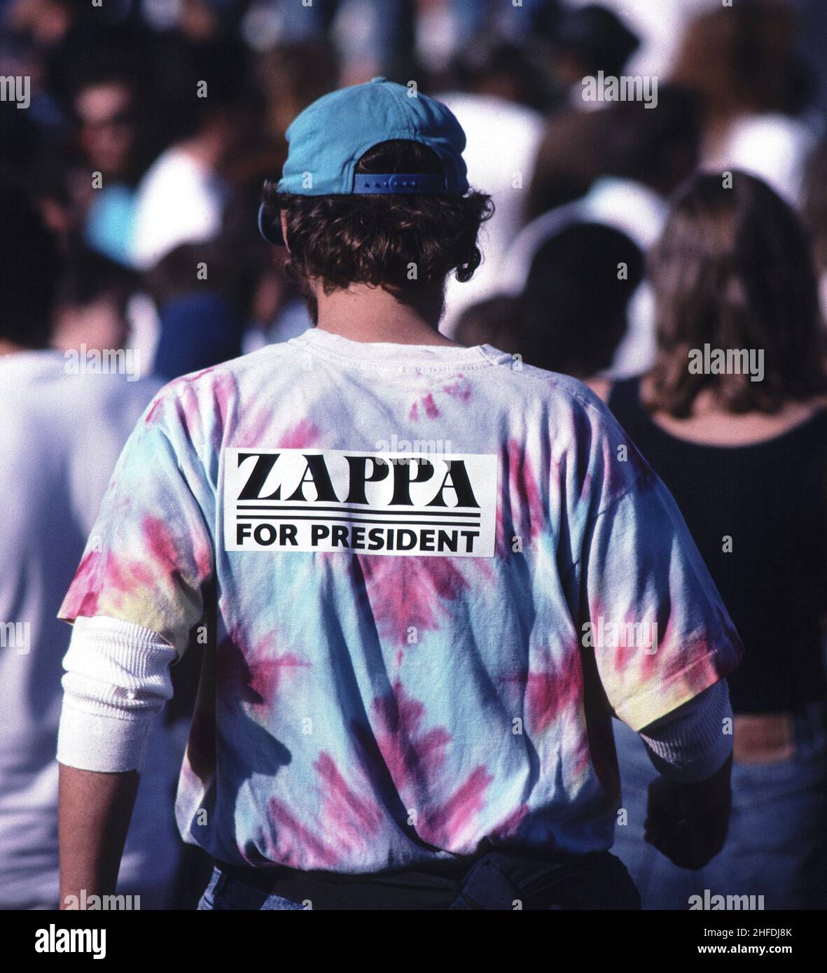 Zappa for President sign on back of tie die t-shirt in San Francisco,  California Stock Photo - Alamy