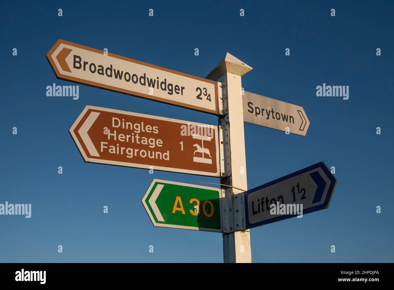 Road sign for motorists alongside a Devon highway, England, UK. Stock Photo