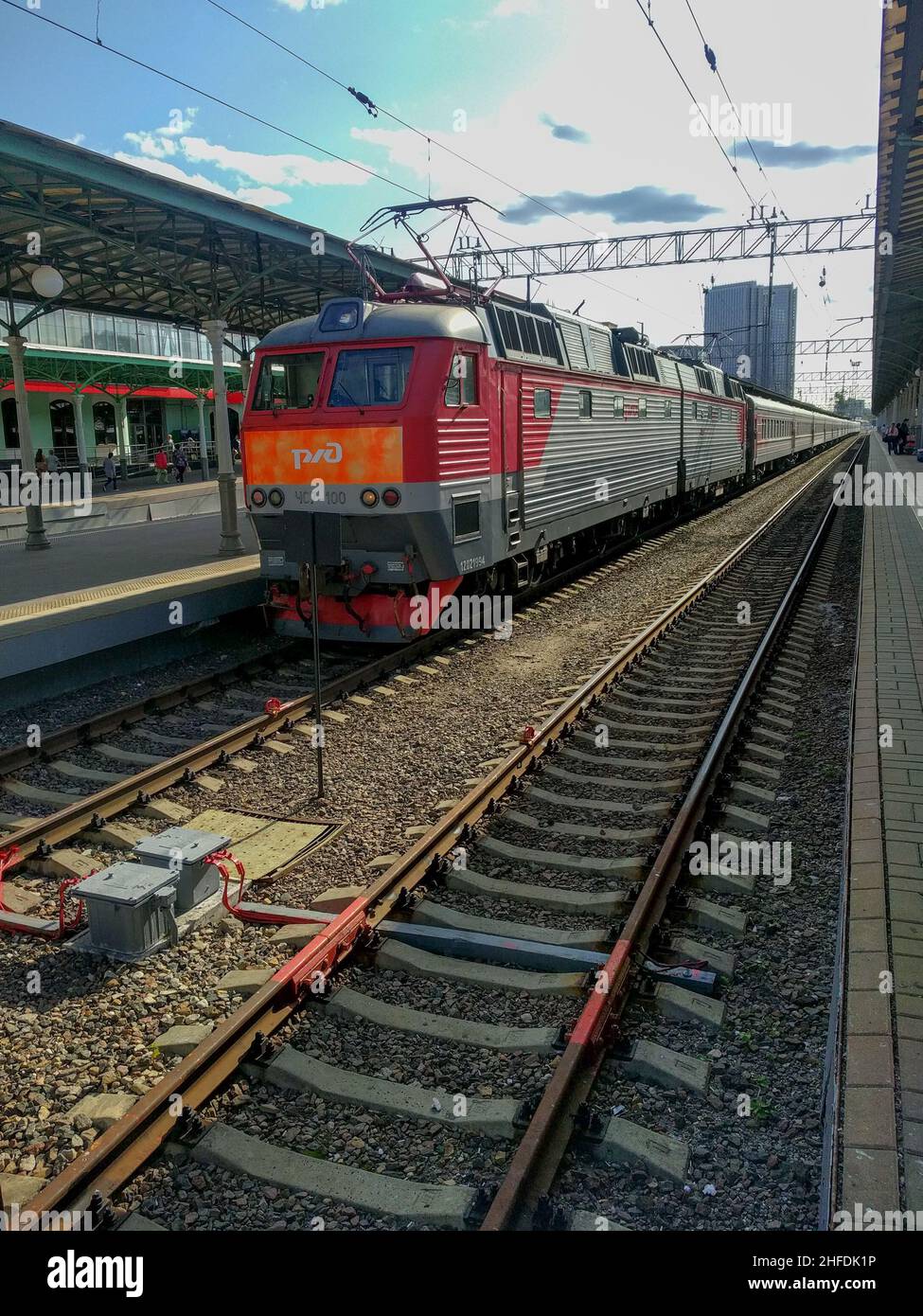 Moscow, Russia - July 29 2019: the view of train coach and railway platform on July 29 2019 in Moscow, Russia. Stock Photo