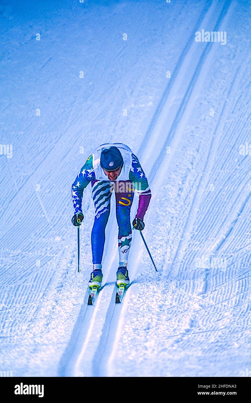 Benjamin Husaby (USA) competing in the men's 10km cross country skiing at the 1994 Olympic Winter Games. Stock Photo