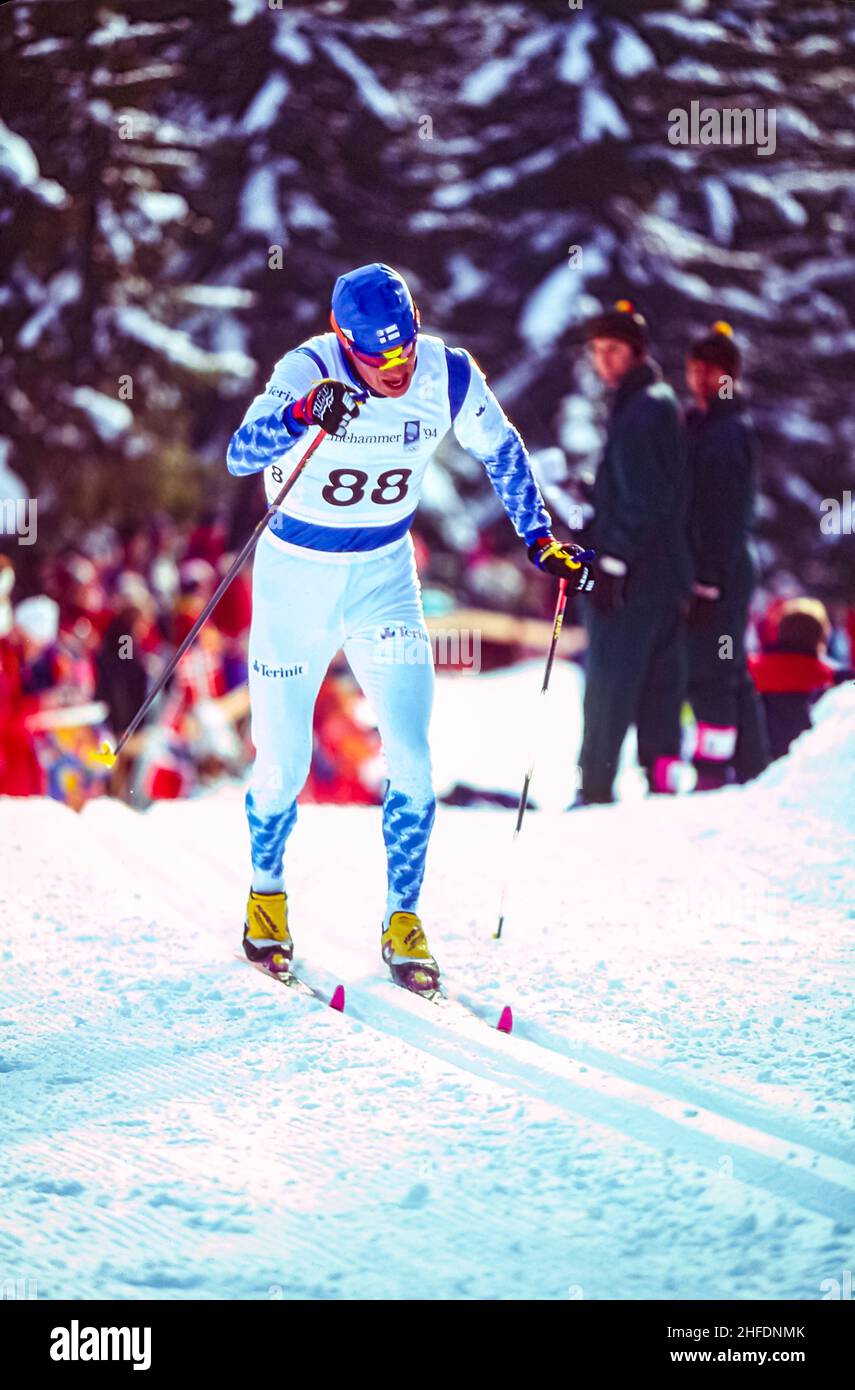 Harri Kirvesniemi (FIN) competing in the men's 10km cross country skiing at the 1994 Olympic Winter Games. Stock Photo