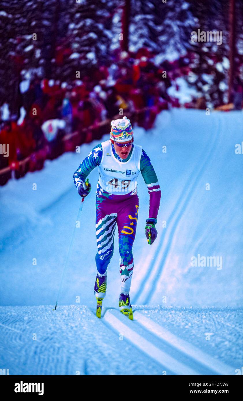 Luke Bodensteiner (USA) competing in the men's 10km cross country skiing at the 1994 Olympic Winter Games. Stock Photo
