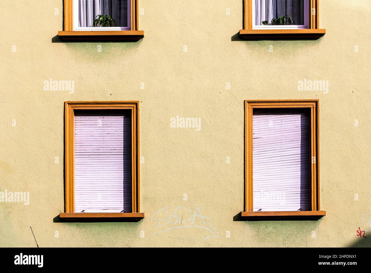 brick wall of an old house with window Stock Photo - Alamy