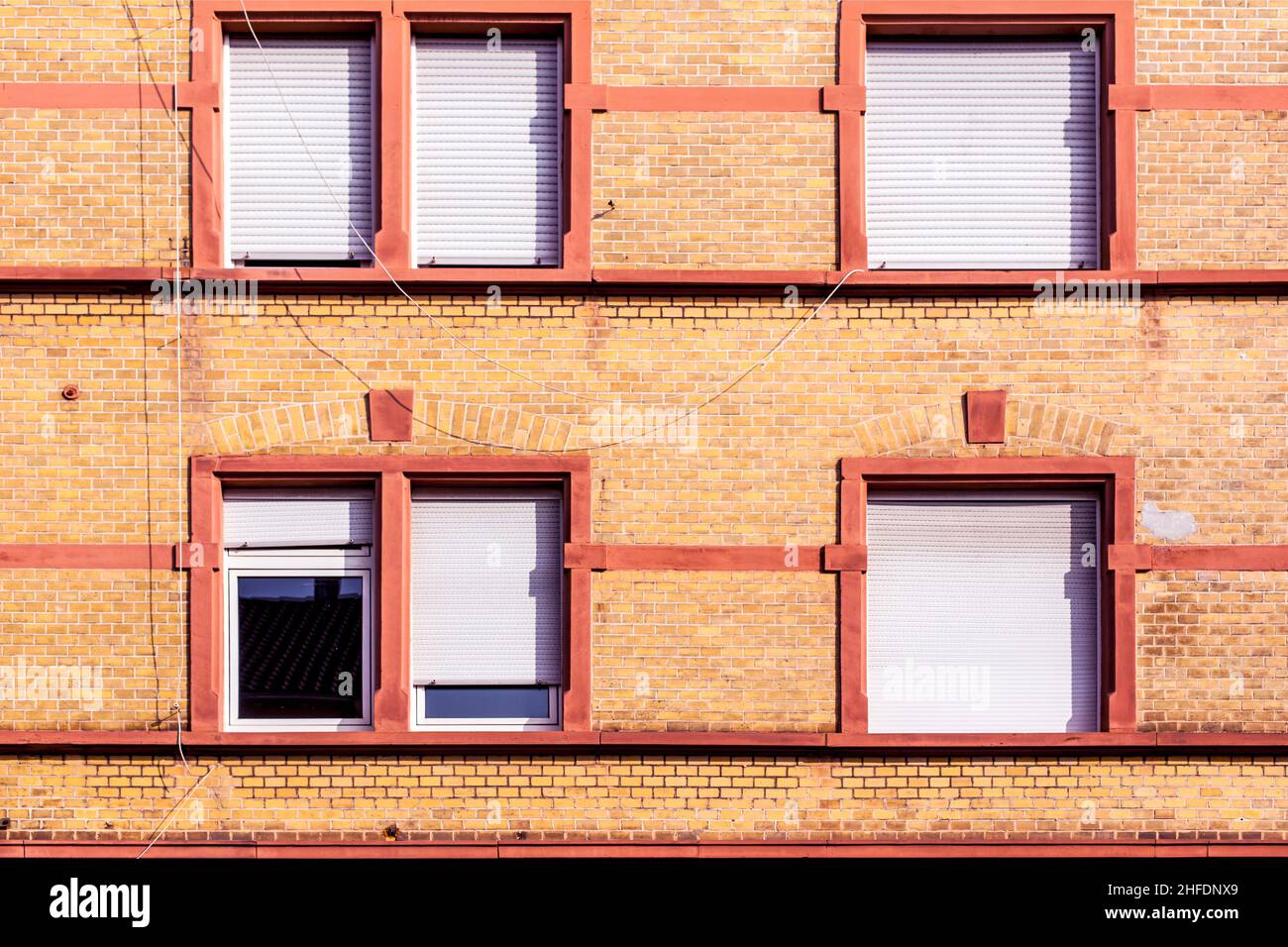 brick wall of an old house with window Stock Photo - Alamy