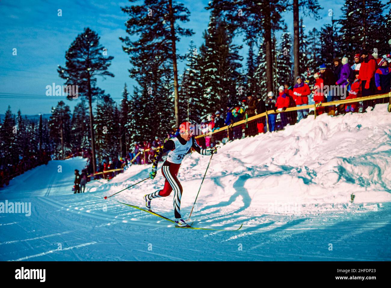 Pavel Ryabinin (KAZ) competing in the men's 10km cross country skiing at the 1994 Olympic Winter Games. Stock Photo