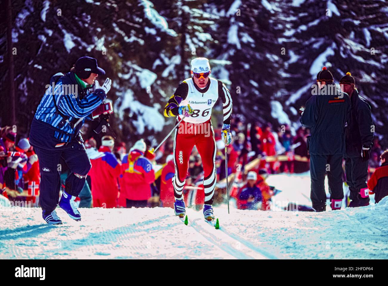 Vladimir Smirnov (KAZ) competing in the men's 10km cross country skiing at the 1994 Olympic Winter Games. Stock Photo