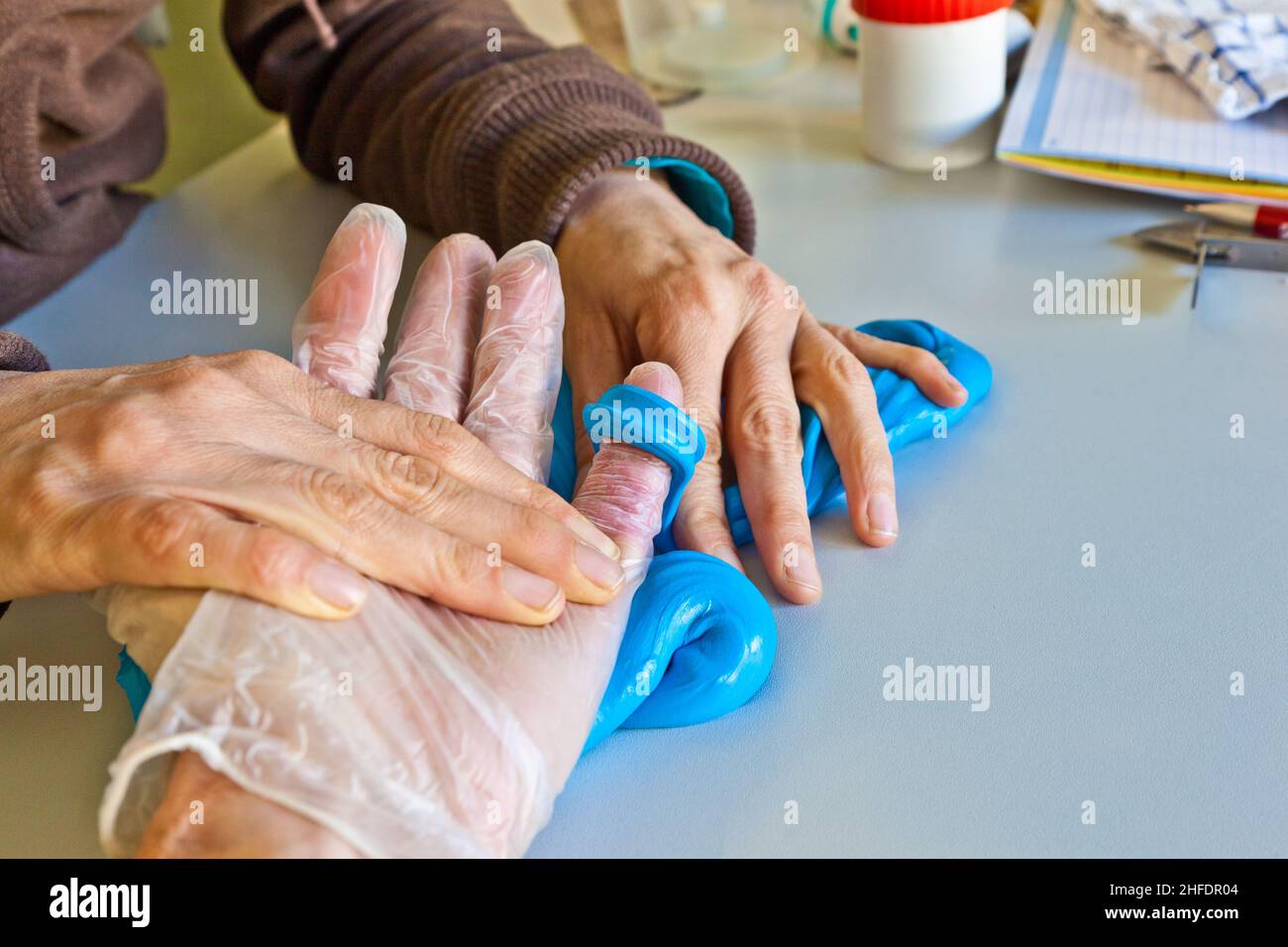 hand physiotherapy to recover a broken finger Stock Photo Alamy