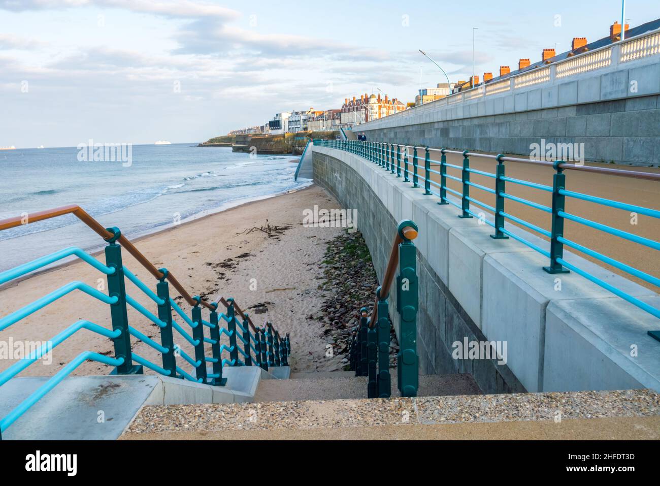 Stairway Leading to newly Renovated Lower Promenade in Whitley Bay, North Tyneside Stock Photo