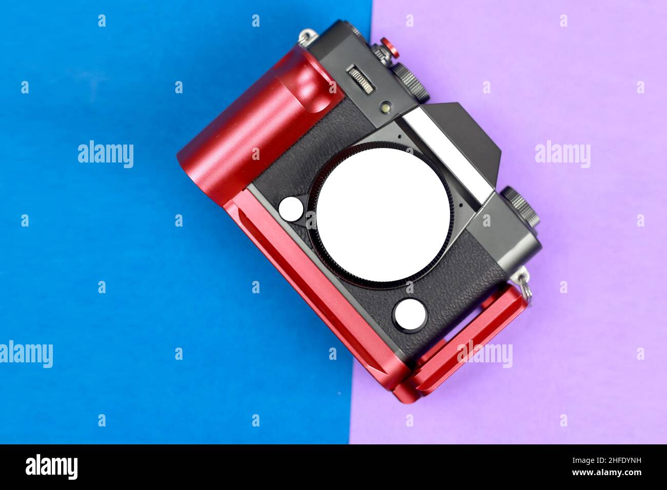 flat background analogue camera concept Stock Photo