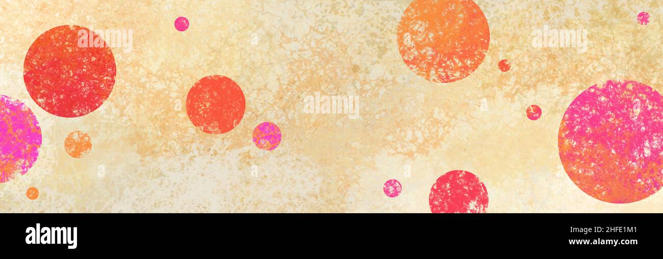 creative abstract background, geometric circles with white grunge texture, art in modern pink red orange shapes on beige color Stock Photo