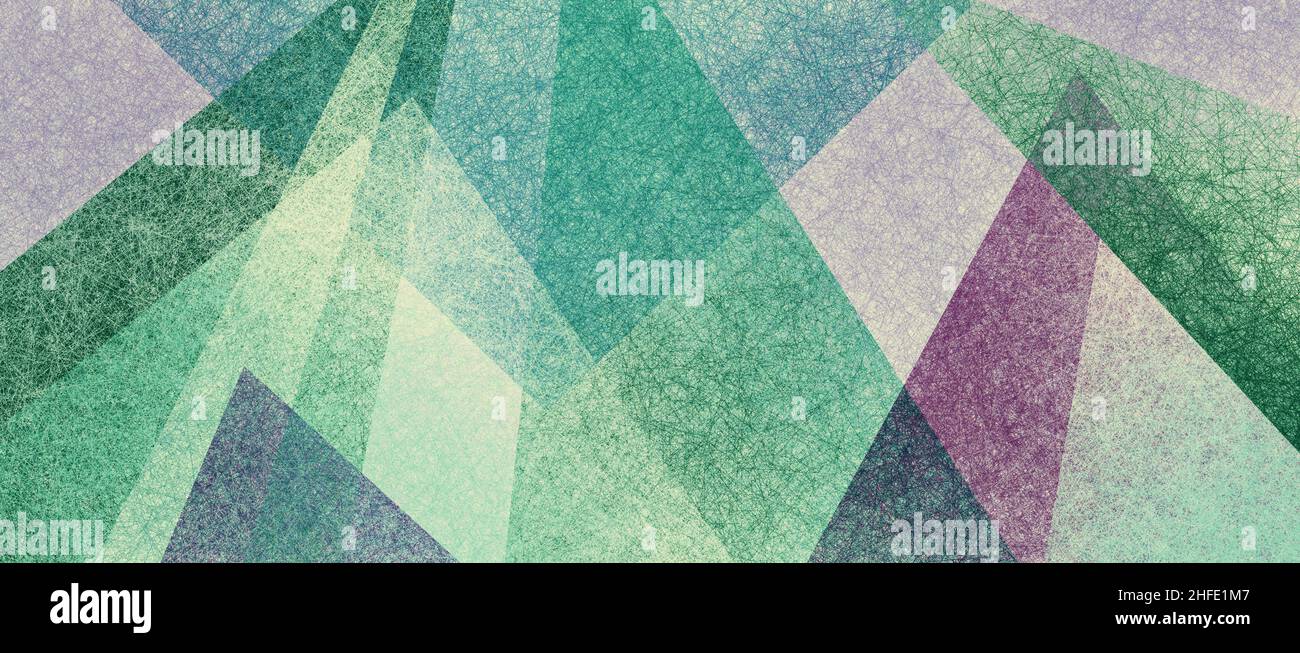 Abstract modern background in blue green and purple colors and contemporary triangle and polygonal shapes layered in textured geometric art pattern wi Stock Photo