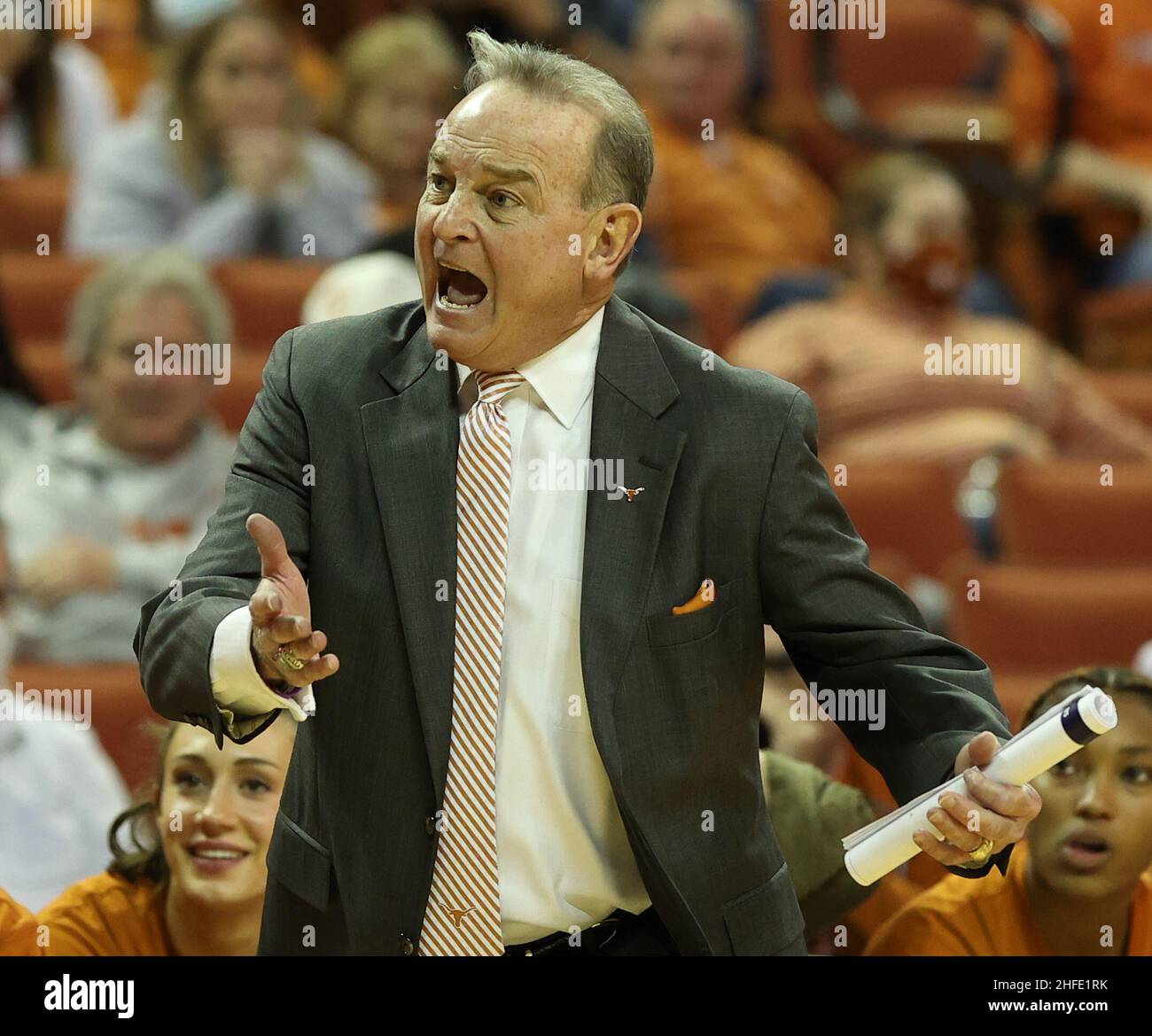 January 15, 2022: Texas Longhorns head coach Vic Schaefer objects to a ...