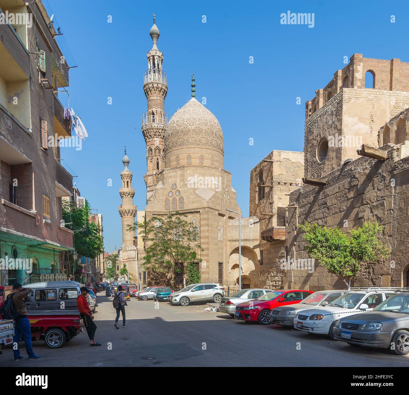 Cairo, Egypt - November 27 2021: Facade of Mosque of Prince Aq Sunqur, aka Blue Mosque, Bab El Wazir district, Old Cairo Stock Photo