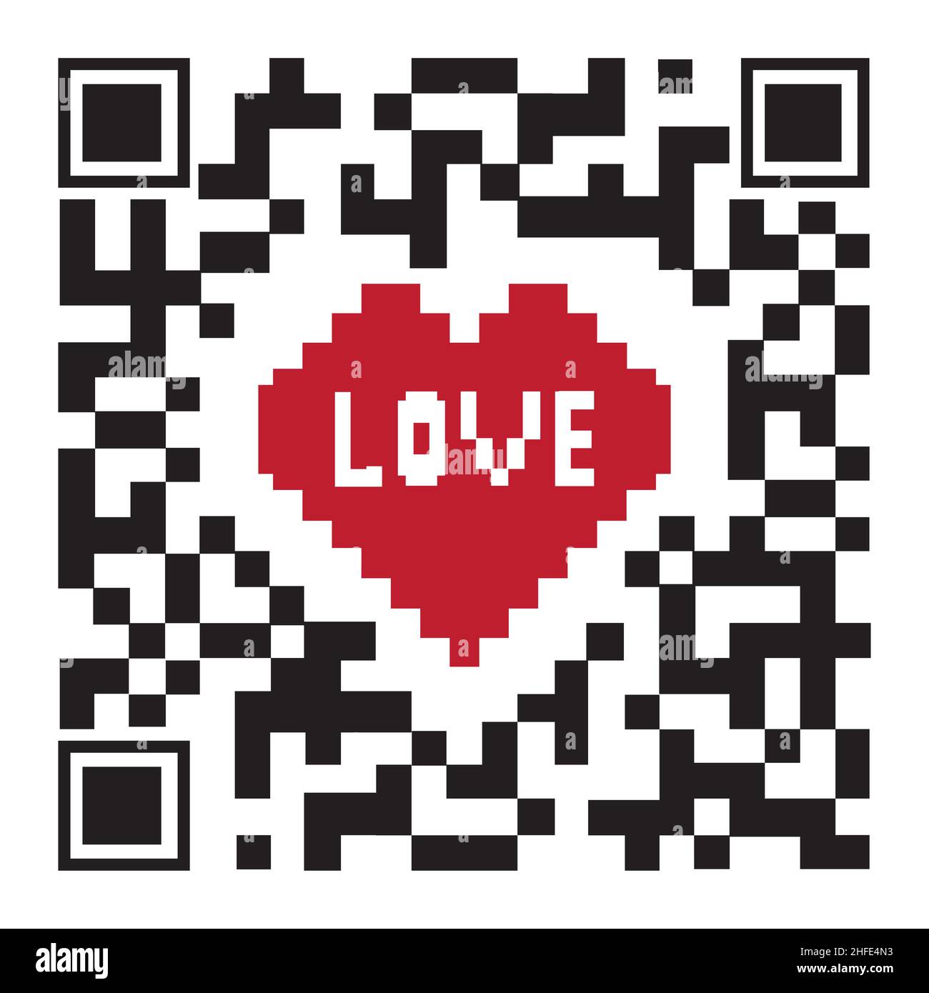 Decorative QR code with a heart, color vector illustration on a white background. Stock Vector