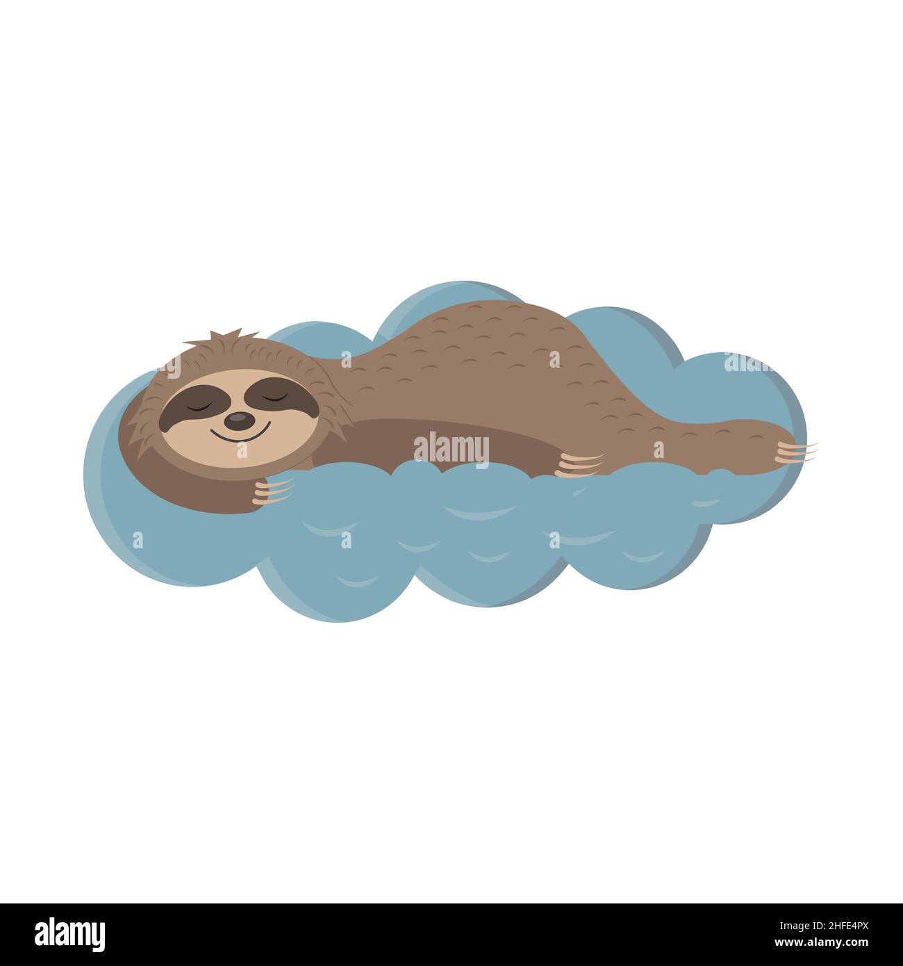 Cute sloth character lying and sleeping on a cloud color isolated boho style illustration Stock Vector