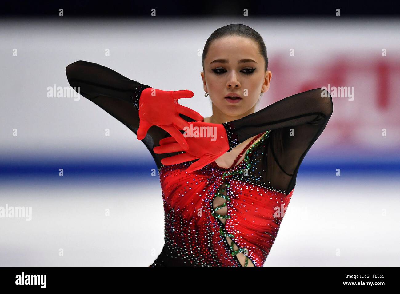 Tallinn, Estonia. 15th Jan, 2022. Kamila Valieva of Russia performs
