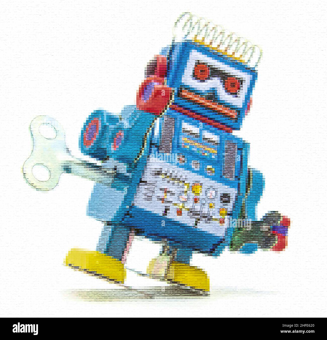 old robot toy n white Stock Photo