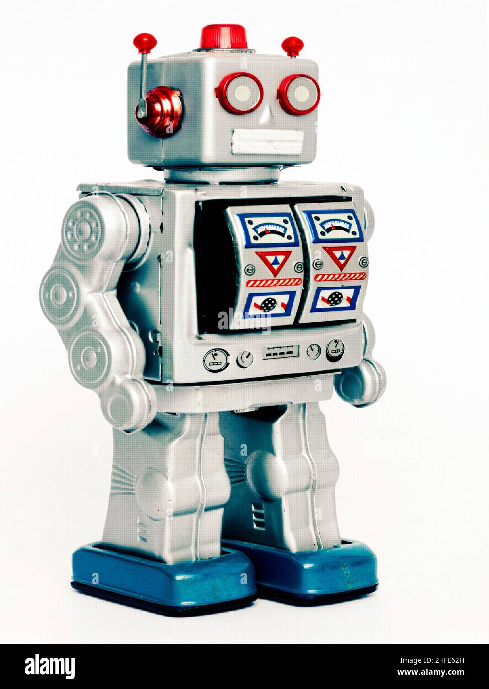 retro robot toy  on a white background Stock Photo