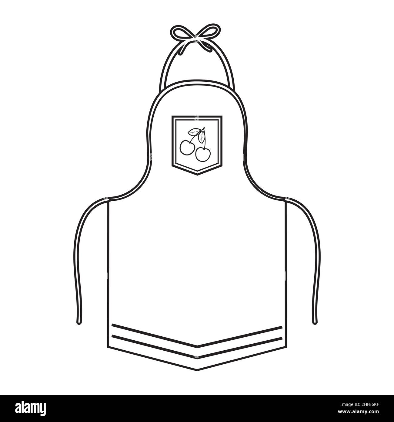 kitchen apron, black outline vector illustration, isolated on a white