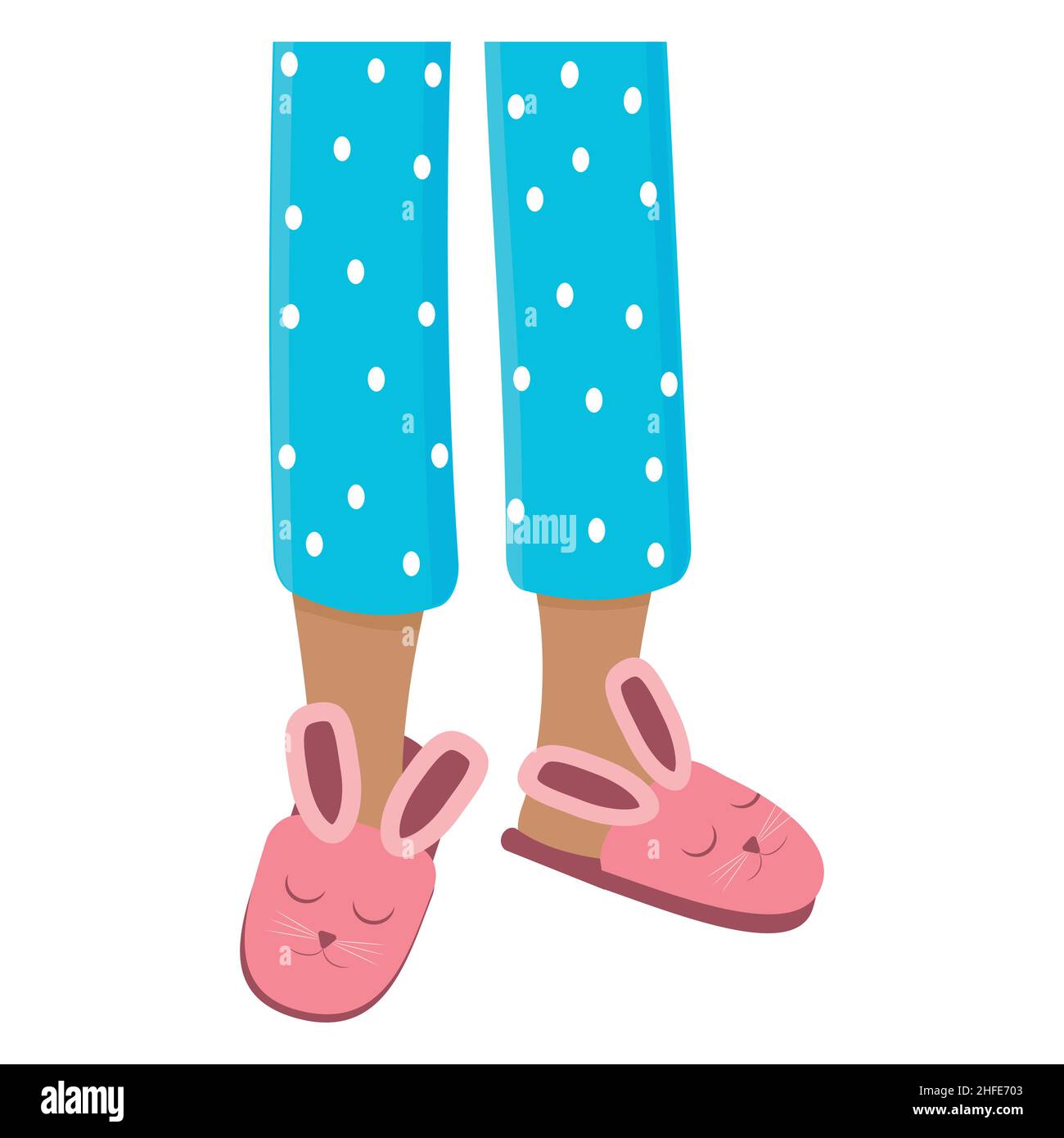 Legs of girls in pajamas and slippers, color isolated vector ...