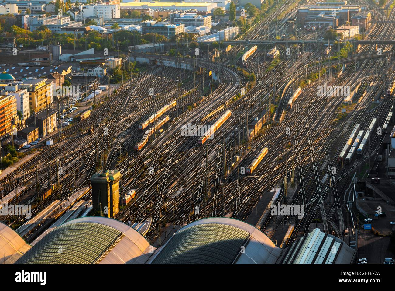 aerial of the Hauptbahnhof in Frankfurt an Main in the evening Stock ...