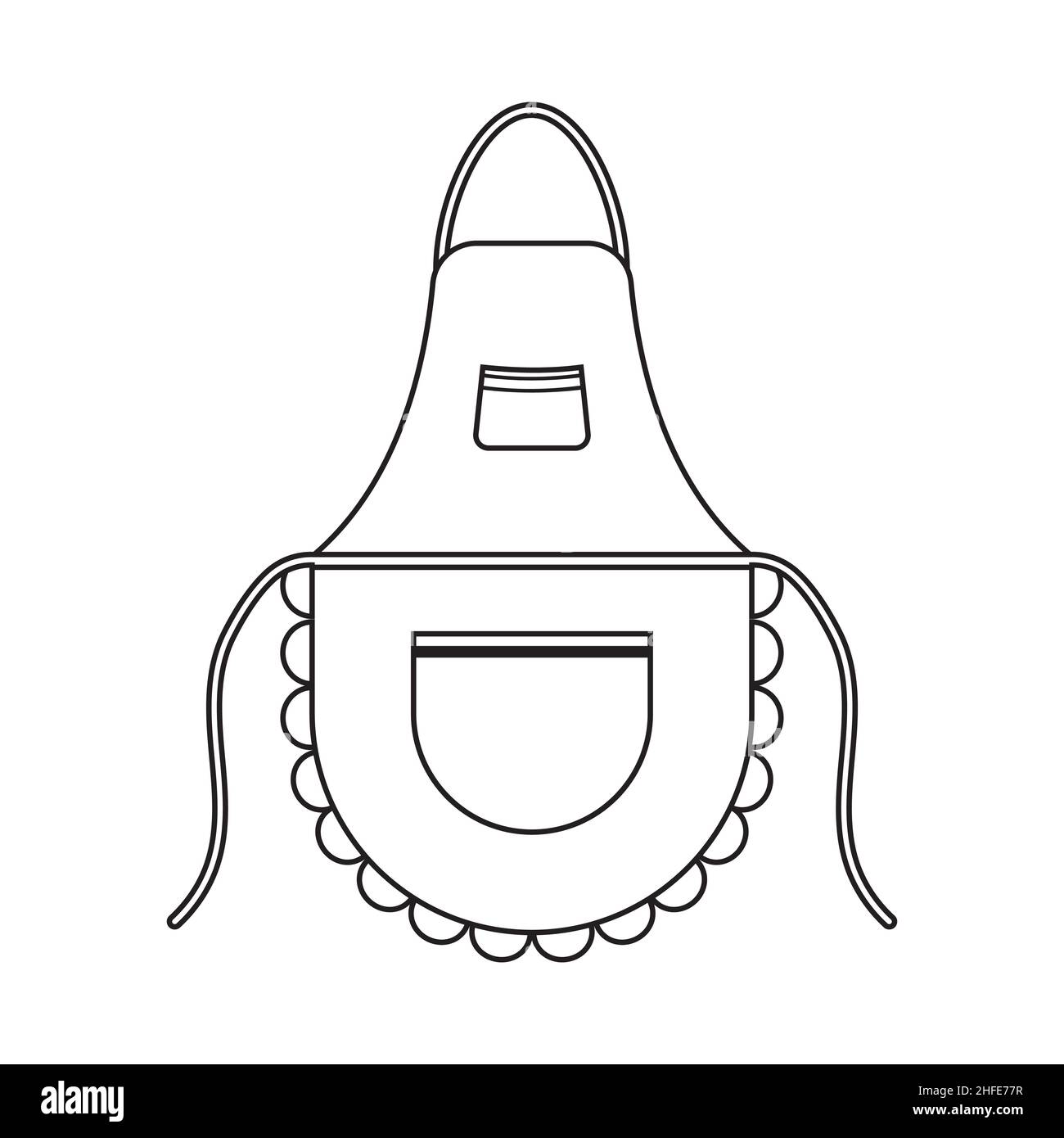 kitchen apron, black outline vector illustration, isolated on a white