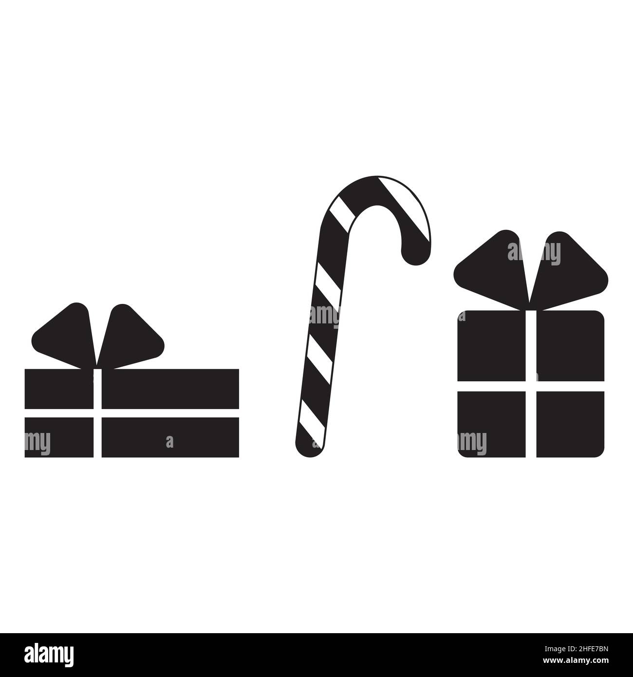 Set of festive Christmas paraphernalia gifts and candy, black isolated ...