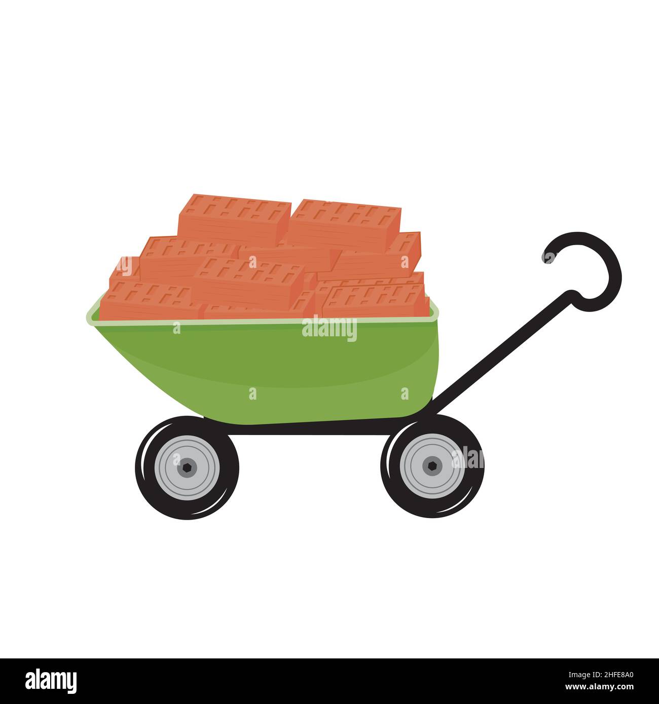 Brick building material on a wheelbarrow, color isolated vector illustration. Stock Vector