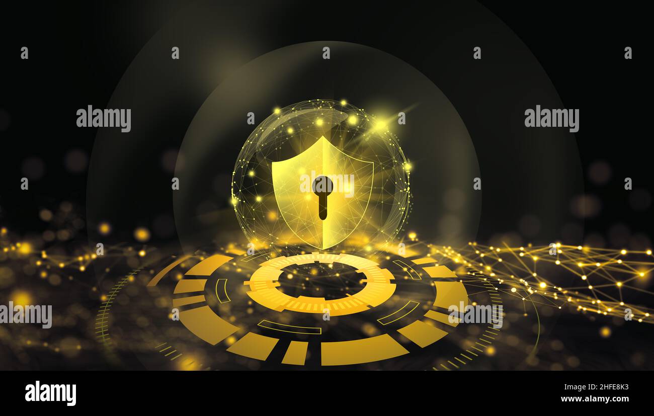 Data protection Cyber Security Privacy. Shield with Keyhole icon in