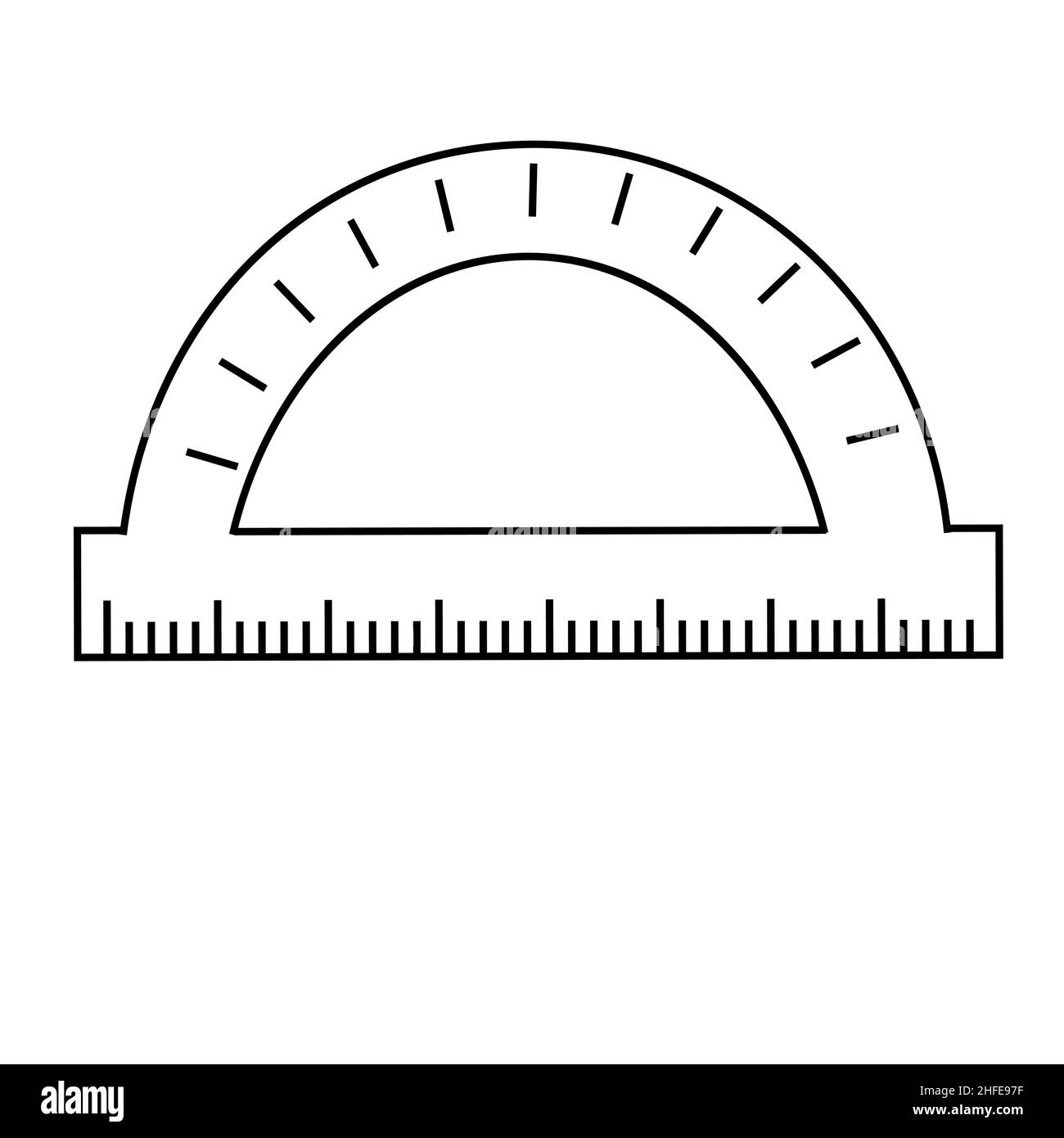 protractor ruler for measuring angles, black outline isolated vector in flat style Stock Vector