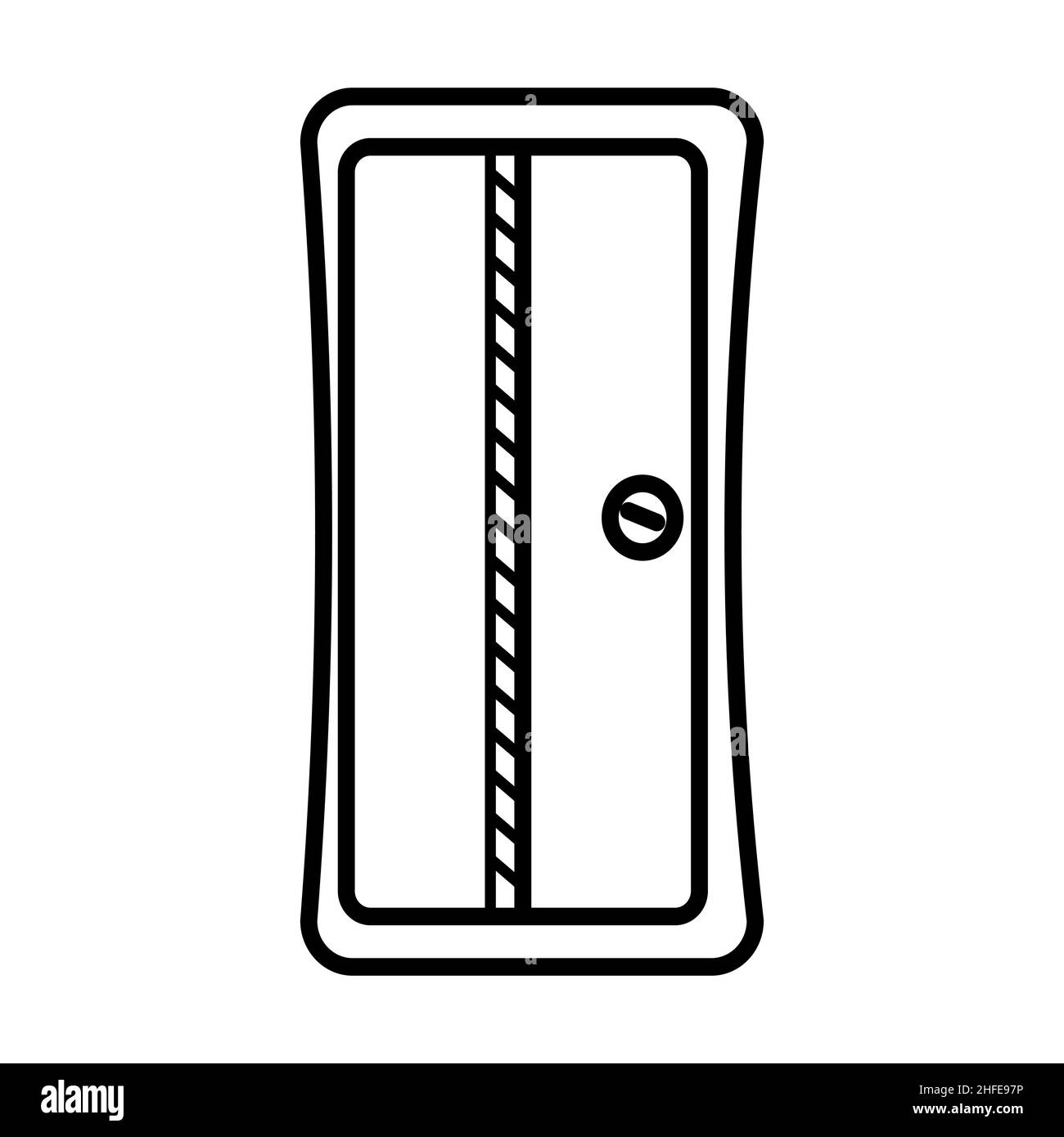 pencil sharpener, office stationery black contour isolated vector flat style Stock Vector