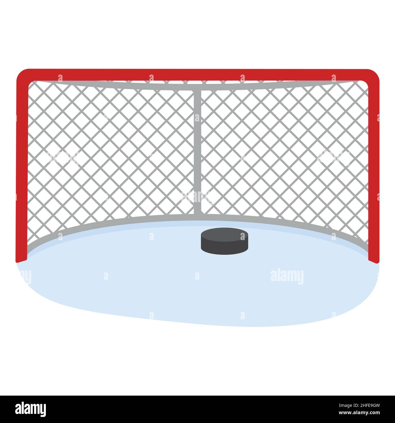 Hockey goal with a puck, color vector illustration in the cartoon style