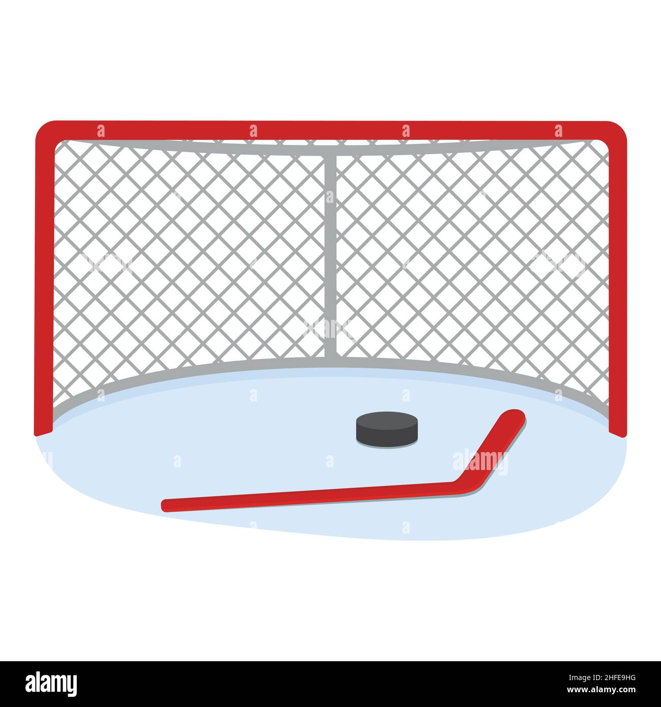 Hockey goal with a stick and a puck, color vector illustration in the